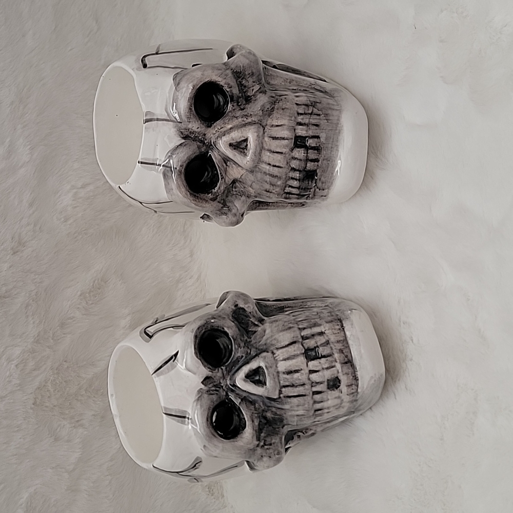 Set of 2 Ceramic Skeleton Votive Holders
